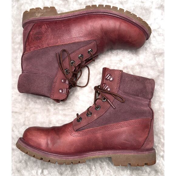Timberland Premium Dark Red Burgundy Nubuck Waterproof Classic Boots Womens 9 - Picture 3 of 16